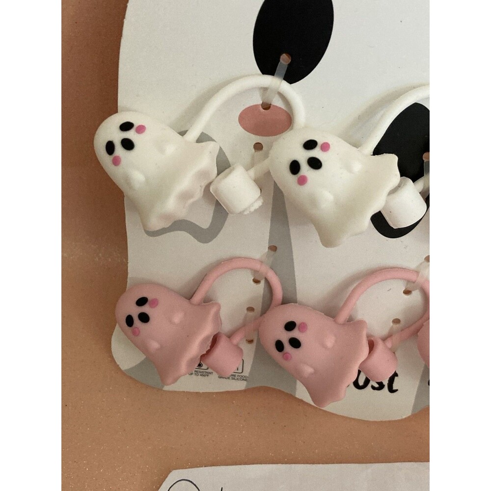 CWC Pink Ghost And White Ghost Ghosts Straw Toppers Set Of 6 - Picture 2 of 4